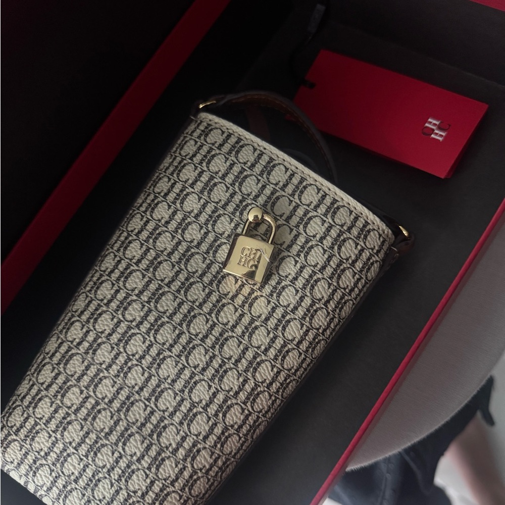 Carolina Herrera Cream Patterned Crossbody Bag